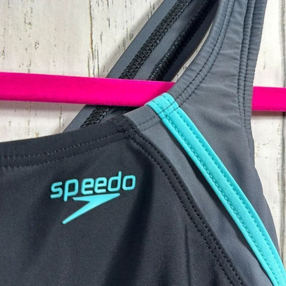 Speedo Womens Black Aqua Racerback Hydro Bra One Piece Swimsuit